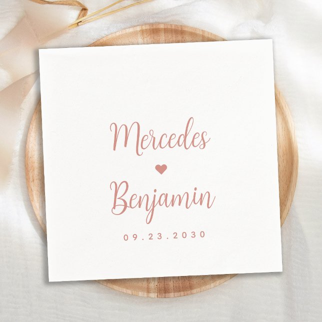 Modern Rose Gold Personalised Heart Wedding  Napkin (Creator Uploaded)