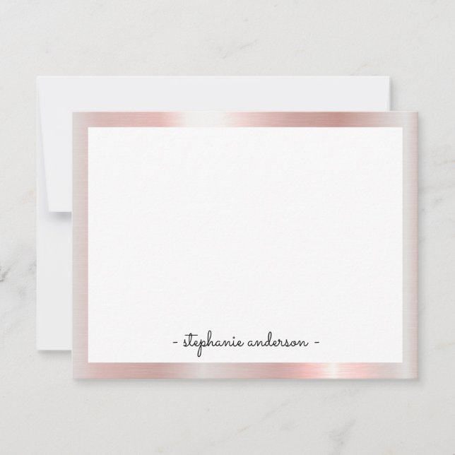 Modern Rose Gold Personalised Stationery Card (Front)
