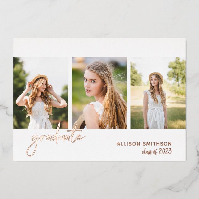Modern Rose Gold Photo Collage Graduation Foil Inv (Front)