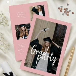 Modern Rose Gold Photo Collage Graduation Invitation