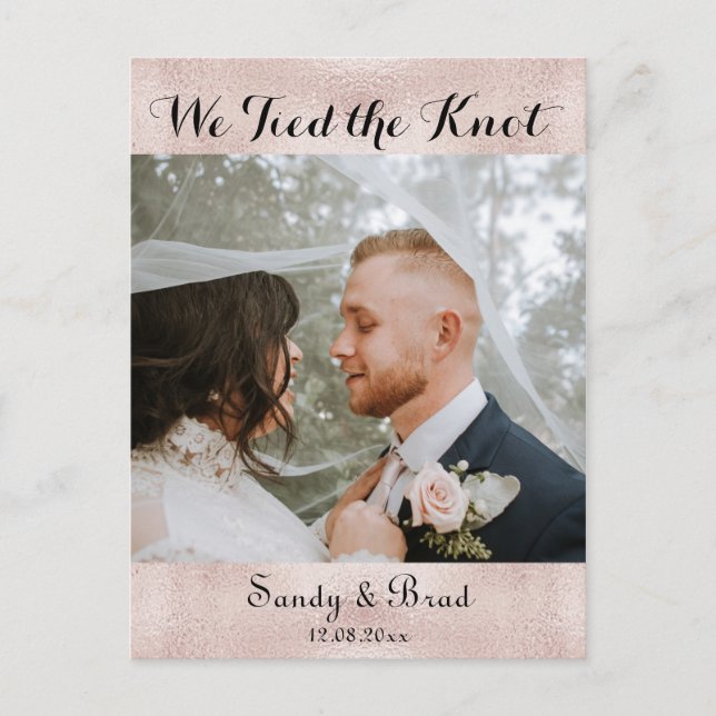 Modern Rose Gold Photo Wedding announcement Postcard (Front)