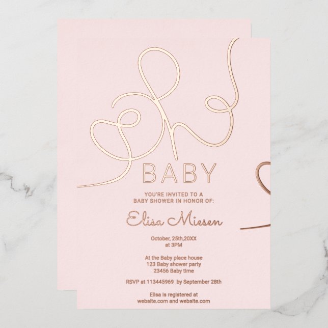 Modern rose gold pink calligraphy Oh baby shower (Front/Back)