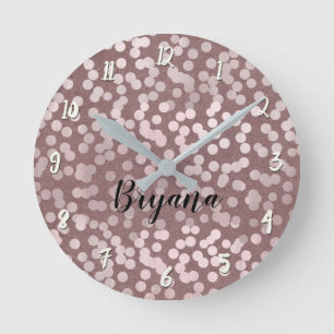 Modern Rose Gold Pink Confetti Dots Personalised Round Clock