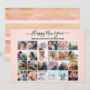 Modern Rose Gold Pink Elegant Script Photo Collage Holiday Card
