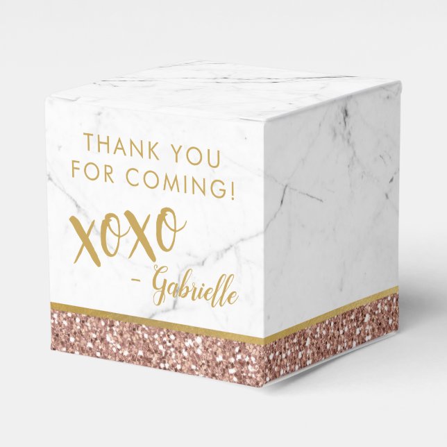 Modern Rose Gold Pink Glitter Marble xoxo Favour Box (Front Side)