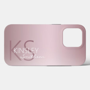 Modern Rose Gold Pink Personalised Monogram iPhone 13 Pro Case