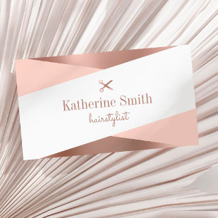 Modern rose gold & pink scissors hairstylist business card