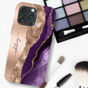 Modern Rose Gold Purple Elegant Glitter Marble  Case-Mate iPhone Case