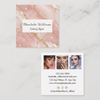 Modern Rose Gold Quartz Glam Stylist Square Business Card