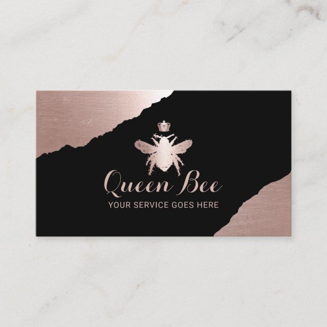Modern Rose Gold Queen Bee Beauty Salon & Spa Business Card (Front)