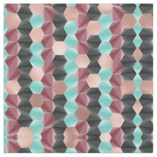 Modern Rose Gold Red Teal Black Hexagon Geometric Fabric