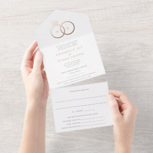 Modern Rose Gold Rings Blush Wedding All In One Invitation