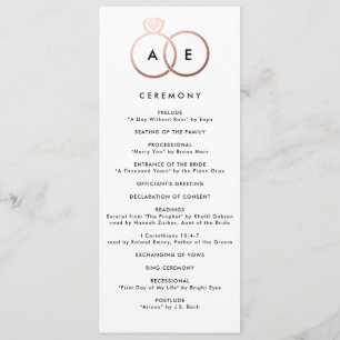 Modern Rose Gold Rings Custom Wedding Program Programme