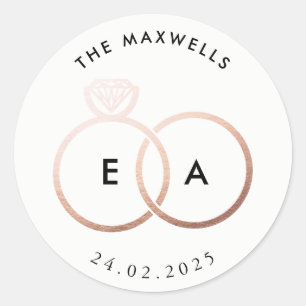 Modern Rose Gold Rings Custom Wedding Sticker