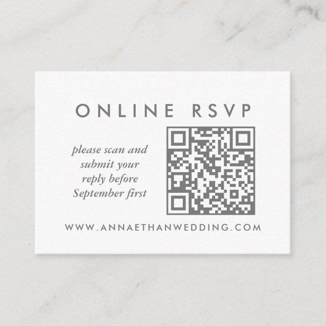 Modern Rose Gold Rings Wedding Online QR Code RSVP Enclosure Card (Front)