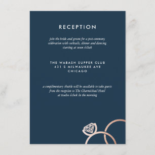 Modern Rose Gold Rings Wedding Reception Card