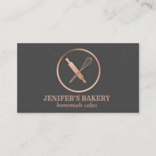 Modern rose gold rolling pin whisk chef bakery business card