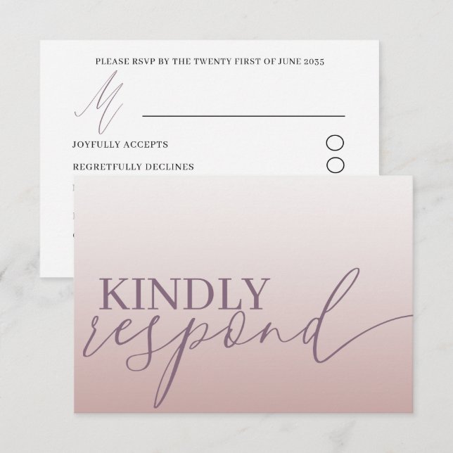 Modern Rose Gold RSVP Calligraphy Wedding (Front/Back)