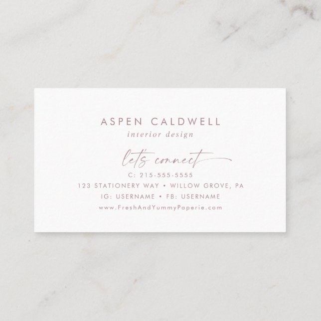 Modern Rose Gold Script Business Card (Back)
