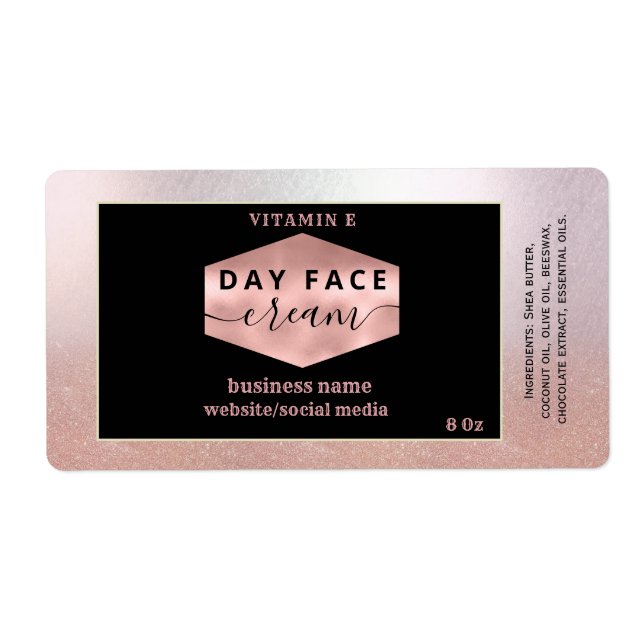 Modern rose gold  script face cream label (Front)