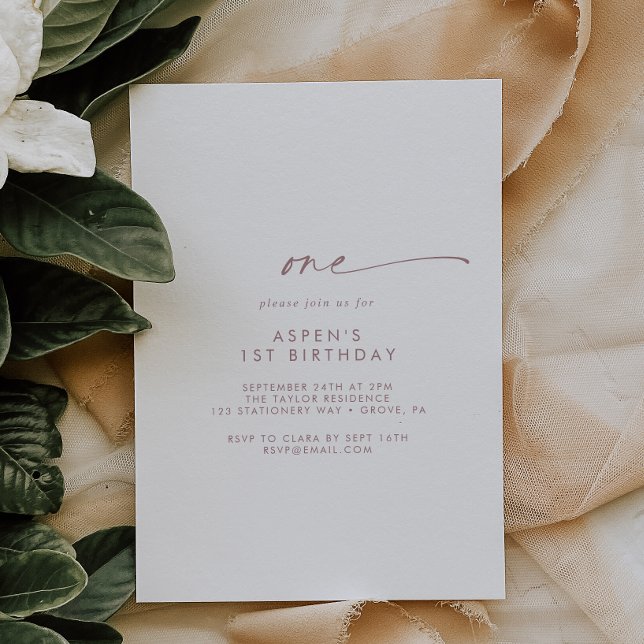 Modern Rose Gold Script First Birthday Party Invitation (Creator Uploaded)