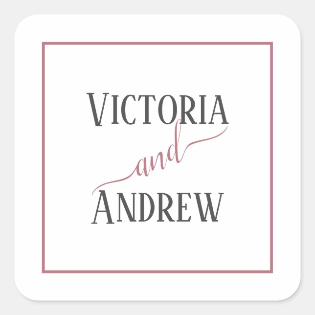Modern Rose Gold Script Minimal Wedding Square Sticker (Front)