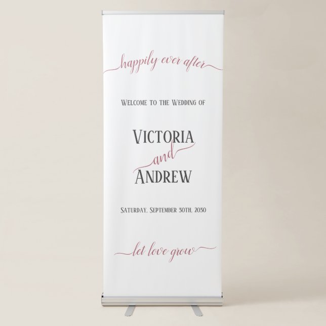 Modern Rose Gold Script Minimal Wedding Welcome Retractable Banner (Front)