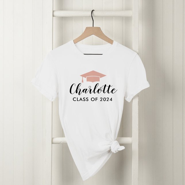 Modern Rose Gold Script Name 2025 Graduation Photo T-Shirt (Creator Uploaded)