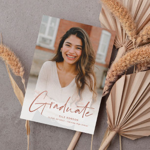 Modern Rose Gold Script Photo Graduation Announcement
