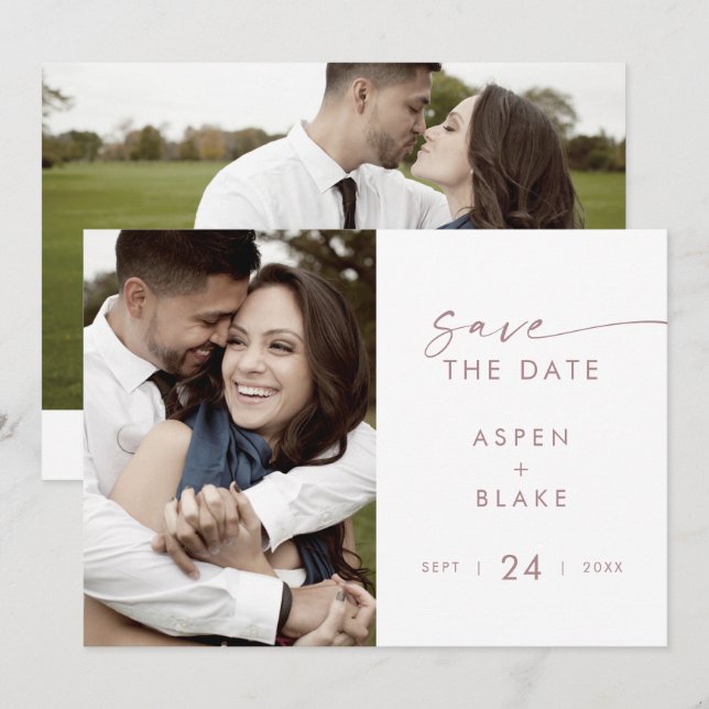 Modern Rose Gold Script Photo Save The Date (Front/Back)