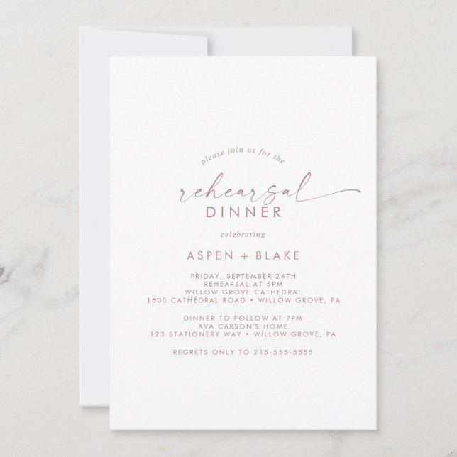 Modern Rose Gold Script Rehearsal Dinner Invitation (Front)