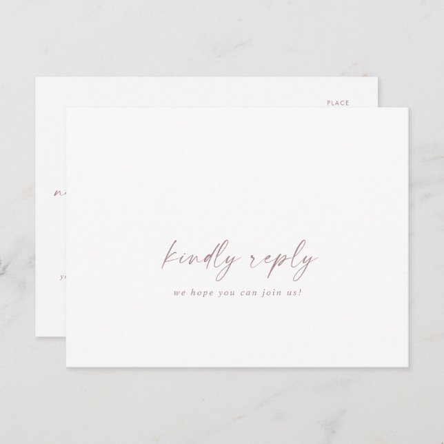 Modern Rose Gold Script Song Request RSVP Postcard (Front/Back)