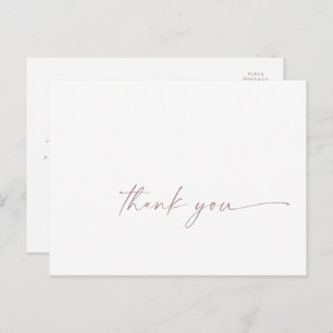 Modern Rose Gold Script Thank You Postcard