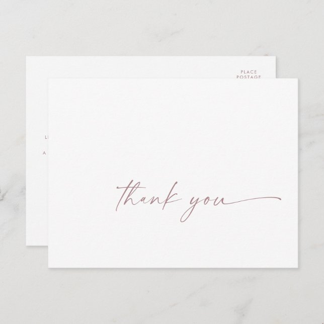 Modern Rose Gold Script Thank You Postcard (Front/Back)