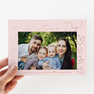 Modern Rose Gold Script Valentine's Day Photo Foil Holiday Card