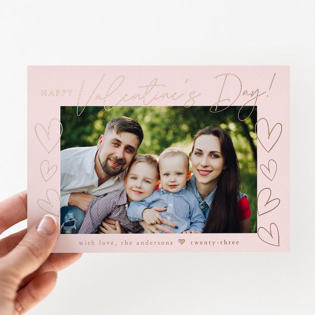 Modern Rose Gold Script Valentine's Day Photo Foil Holiday Card (Creator Uploaded)