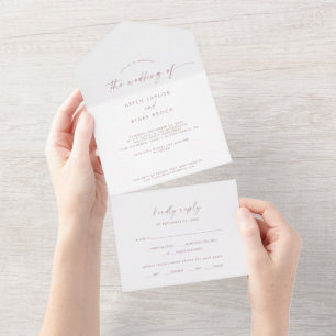 Modern Rose Gold Script Wedding All In One Invitation