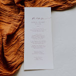 Modern Rose Gold Script Wedding Dinner Menu<br><div class="desc">This modern rose gold script wedding dinner menu card is perfect for a minimalist wedding. The simple blush pink rose gold colour design features unique industrial lettering typography with modern boho style. Customisable in any colour. Keep the design minimal and elegant, as is, or personalise it by adding your own...</div>