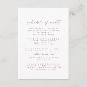 Modern Rose Gold Script Wedding Schedule of Events Enclosure Card