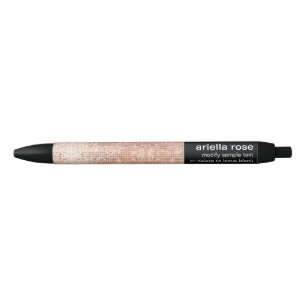 Modern Rose Gold Sequin Personalised Name Black Ink Pen