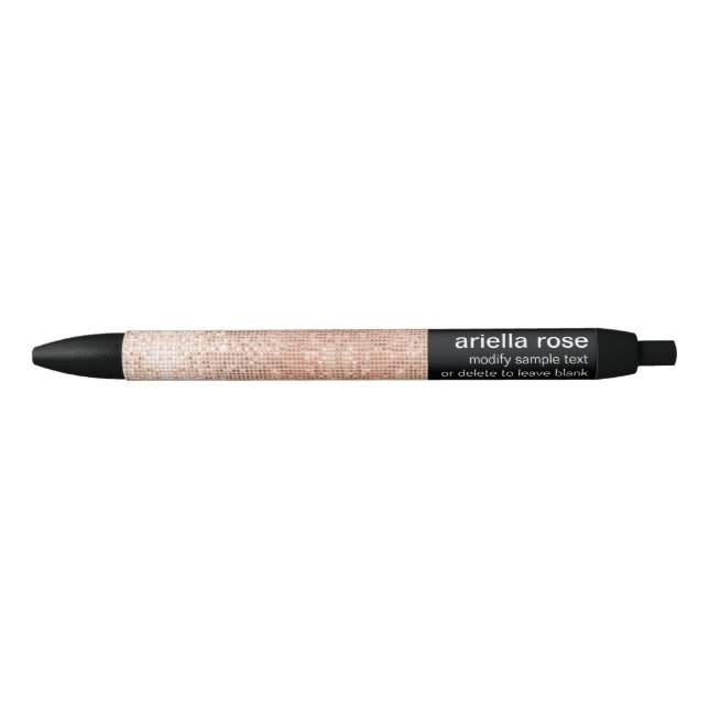Modern Rose Gold Sequin Personalised Name Black Ink Pen (Front)