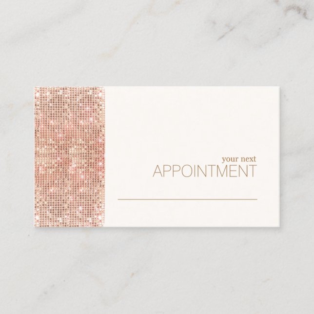 Modern Rose Gold Sequins Salon Appointment Card (Front)