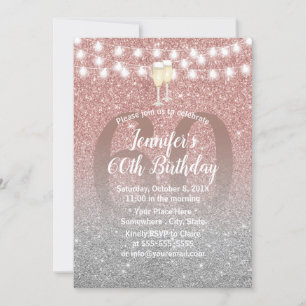 Modern Rose Gold & Silver Glitter 60th Birthday Invitation