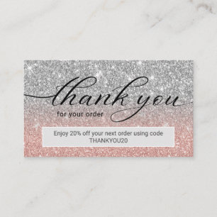 Modern Rose Gold Silver Glitter Business Thank You Card