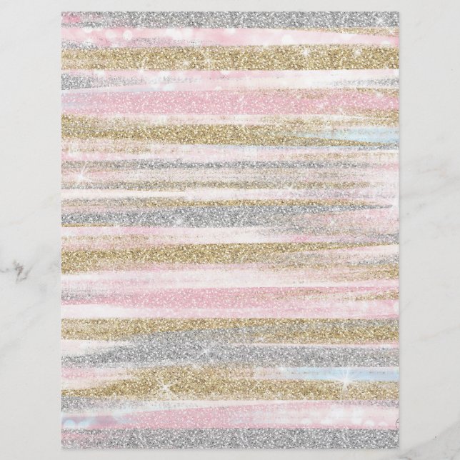 Modern Rose Gold Silver Glitter Strokes Stripes Custom Letterhead (Front)