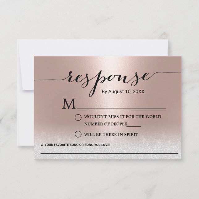 Modern Rose Gold Song Request Wedding RSVP Card (Front)