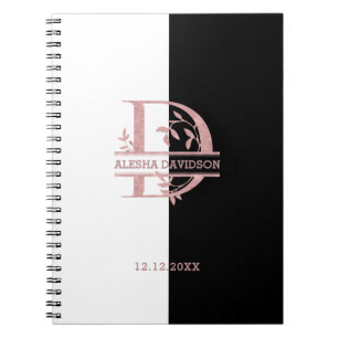 Modern Rose Gold Split Custom Monogram A, B, C, D Notebook