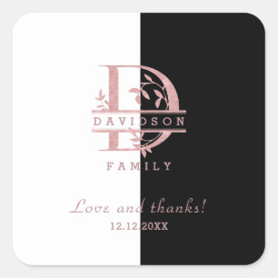 Modern Rose Gold Split Custom Monogram A, B, C, D Square Sticker