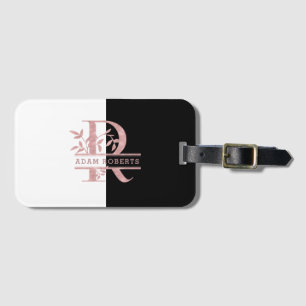 Modern Rose Gold Split Custom Monogram R Luggage Tag