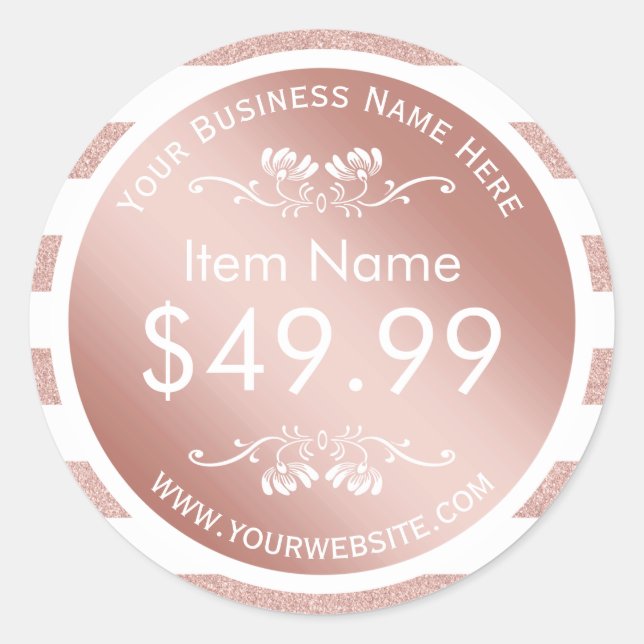 Modern Rose Gold Stripes Price Tag (Front)